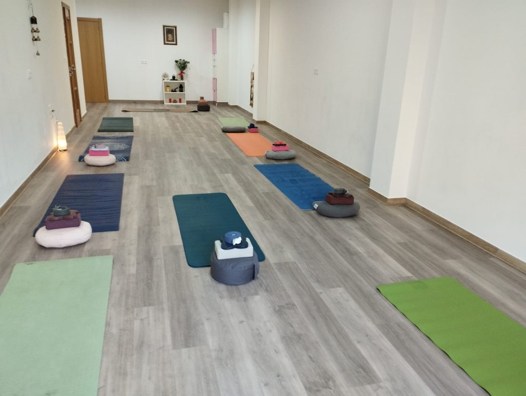 Sala de yoga de Yoga Krishna en Sada preparada con esterillas